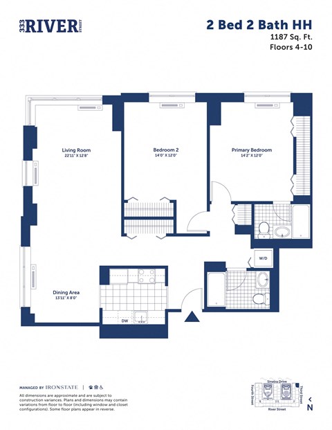 the floor plan of 2 bed 2 bath hh